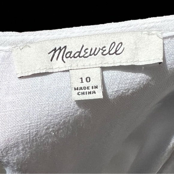 🌻Madewell White V-Neck Linen Blend Peplum Popover Top Size 10 - Picture 6 of 8